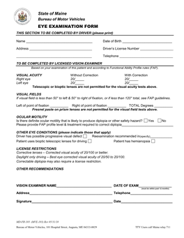 State of Maine EYE EXAMINATION FORM