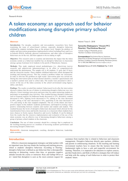 A Token Economy: an Approach Used for Behavior Modifications Among Disruptive Primary School Children