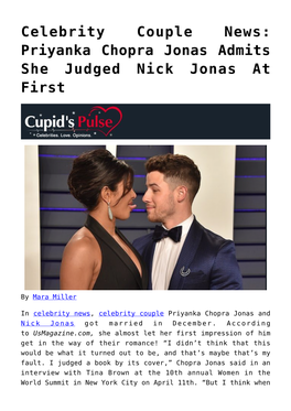 Celebrity Couple News: Priyanka Chopra Jonas Admits She Judged Nick Jonas at First