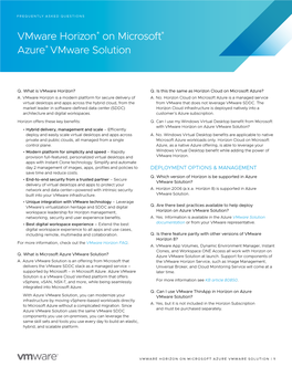 Vmware Horizon® on Microsoft® Azure® Vmware Solution