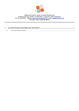 Intellectual Property Center, 28 Upper Mckinley Rd. Mckinley Hill Town Center, Fort Bonifacio, Taguig City 1634, Philippines Tel