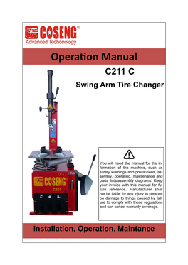 Operaɵon Manual C211 C Swing Arm Tire Changer