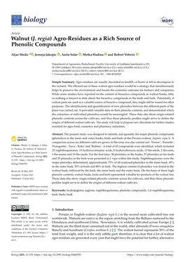 Walnut (J. Regia) Agro-Residues As a Rich Source of Phenolic Compounds