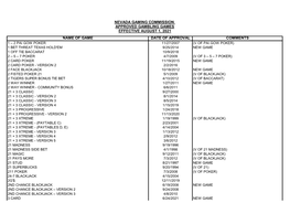 Name of Game Date of Approval Comments Nevada Gaming Commission Approved Gambling Games Effective August 1, 2021