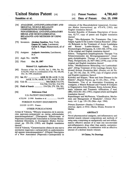 United States Patent (19) 11 Patent Number: 4,780,463 Sunshine Et Al