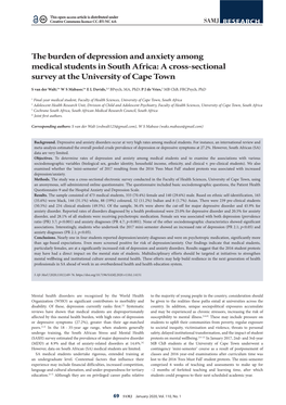 The Burden of Depression and Anxiety Among Medical Students in South Africa: a Cross-Sectional Survey at the University of Cape Town