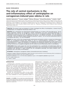 The Role of Central Mechanisms in the Anti-Inflammatory Effect of Amitriptyline on Carrageenan-Induced Paw Edema in Rats