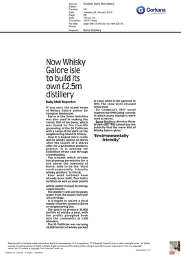 Now Whisky Galore Isle to Build Its Own £2.5M Distillery