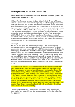 Letter from Henry Waterhouse to His Father, William Waterhouse, Sydney Cove, 11 July 1788, Manuscript 1/187