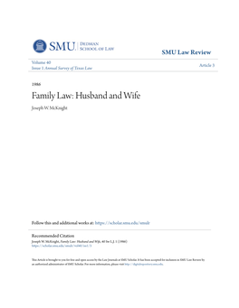 Family Law: Husband and Wife Joseph W