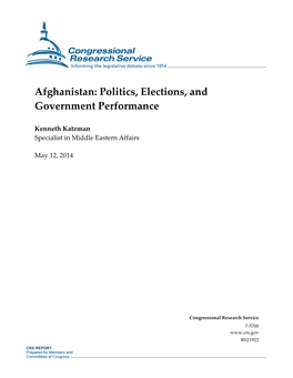 Afghanistan: Politics, Elections, and Government Performance