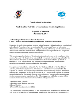 Constitutional Referendum Analysis of the Activities of International