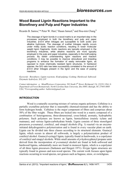 Wood Based Lignin Reactions Important to the Biorefinery and Pulp and Paper Industries