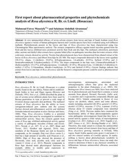 First Report About Pharmaceutical Properties and Phytochemicals Analysis of Rosa Abyssinica R