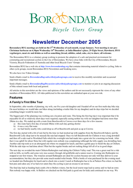 Newsletter December 2005 Boroondara BUG Meetings Are Held on the 2Nd Wednesday of Each Month, Except January