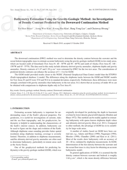 Bathymetry Estimation Using the Gravity-Geologic Method: an Investigation of Density Contrast Predicted by the Downward Continuation Method