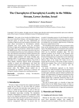 The Charophytes (Charophyta) Locality in the Milkha Stream, Lower Jordan, Israel