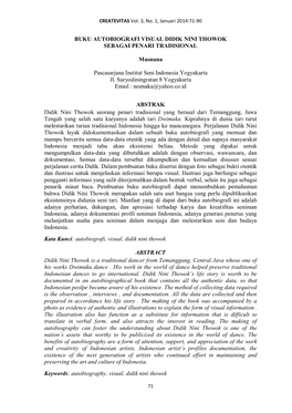 BUKU AUTOBIOGRAFI VISUAL DIDIK NINI THOWOK SEBAGAI PENARI TRADISIONAL Masnuna Pascasarjana Institut Seni Indonesia Yogyakarta Jl