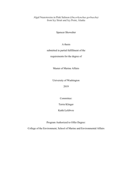 Algal Neurotoxins in Pink Salmon (Oncorhynchus Gorbuscha) from Icy Strait and Icy Point, Alaska