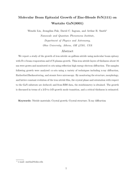 Molecular Beam Epitaxial Growth of Zinc-Blende Fen(111) on Wurtzite Gan(0001)