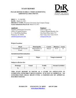 DRCC #: 21-2441DD DATE: March 10, 2021 PROJECT NAME: Princeton University East Campus Garage Latest Submission Received: March 10, 2021