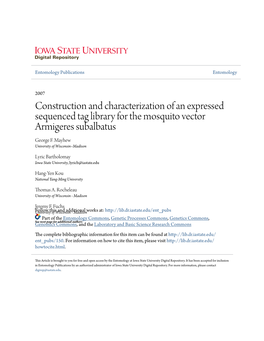 Construction and Characterization of an Expressed Sequenced Tag Library for the Mosquito Vector Armigeres Subalbatus George F