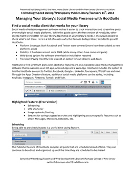 Managing Your Library's Social Media Presence with Hootsuite