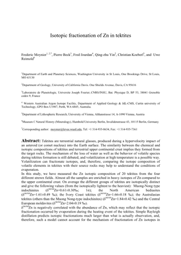 Isotopic Fractionation of Zn in Tektites