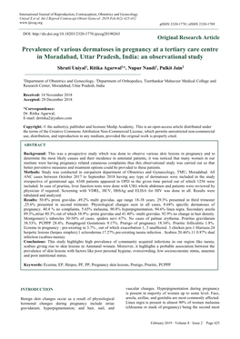 Prevalence of Various Dermatoses in Pregnancy at a Tertiary Care Centre in Moradabad, Uttar Pradesh, India: an Observational Study