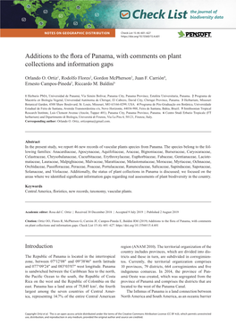 Additions to the Flora of Panama, with Comments on Plant Collections and Information Gaps