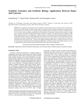 Synthetic Genomics and Synthetic Biology Applications Between Hopes and Concerns