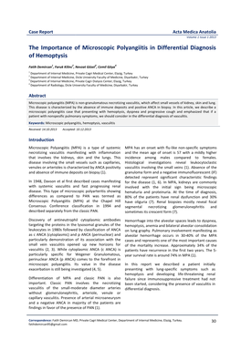 The Importance of Microscopic Polyangiitis in Differential Diagnosis of Hemoptysis