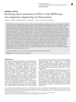 Restricting Direct Interaction of CDC37 with HSP90 Does Not Compromise Chaperoning of Client Proteins