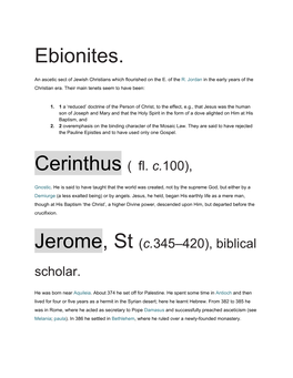 Ebionites. Cerinthus​ ​( Fl. ​C.​100)