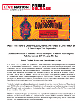 Pete Townshend's Classic Quadrophenia Announces A