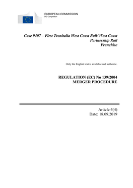 Case 9407 – First Trenitalia West Coast Rail/ West Coast Partnership Rail Franchise