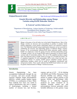 Genetic Diversity and Relationships Among Mango Varieties Using RAPD Molecular Markers