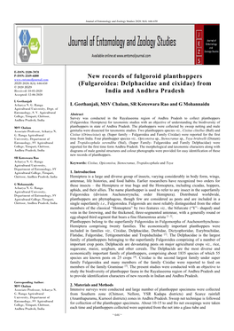 New Records of Fulgoroid Planthoppers (Fulgaroidea: Delphacidae And