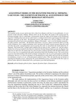 Augustinian Model in the Byzantine Political Thinking