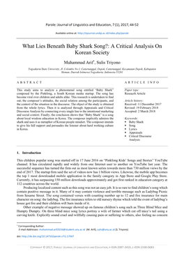 What Lies Beneath Baby Shark Song?: a Critical Analysis on Korean Society