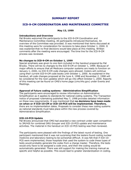 Summary Report Icd-9-Cm Coordination And