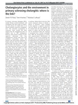 Cholangiocytes and the Environment in Primary Sclerosing Cholangitis