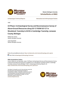 22-Phase I Archaeological Survey and Reconnaissance Survey of Above-Ground Resources Along US-12 FADM US-127 in Woodstock Townsh