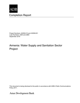 Completion Report Armenia: Water Supply and Sanitation Sector Project