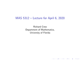 5312 – Lecture for April 6, 2020