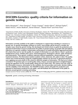 DISCERN-Genetics: Quality Criteria for Information on Genetic Testing