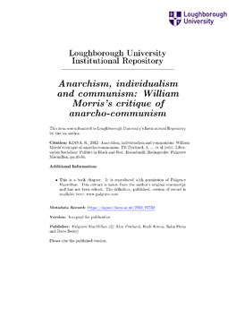 Anarchism, Individualism and Communism: William Morris's Critique of Anarcho-Communism