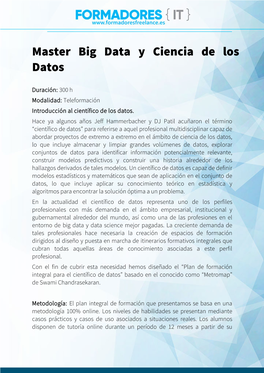 Master Big Data Y Ciencia De Los Datos