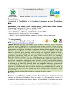 Research Article Assessment of Possibilities of Ecotourism Development Around Jagadishpur Lake
