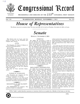 Congressional Record United States Th of America PROCEEDINGS and DEBATES of the 113 CONGRESS, FIRST SESSION